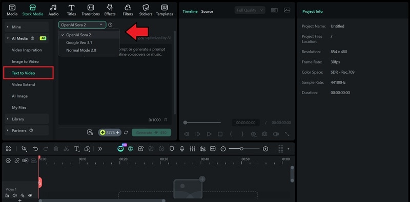open filmora and select sora 2