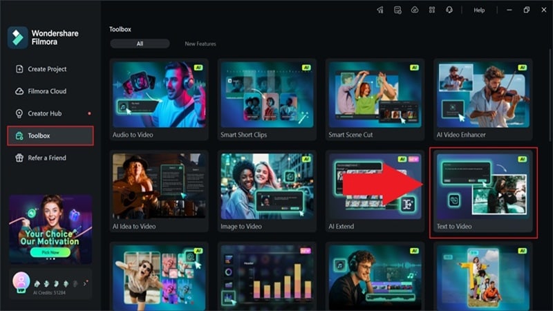 open the text to video feature