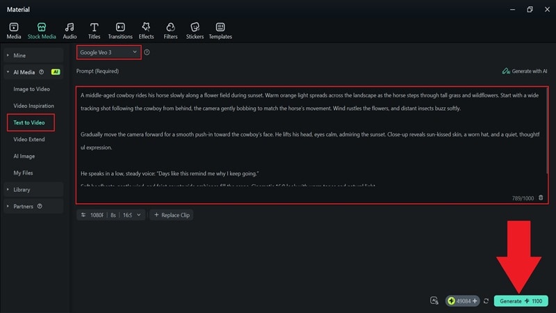 write prompt and click generate