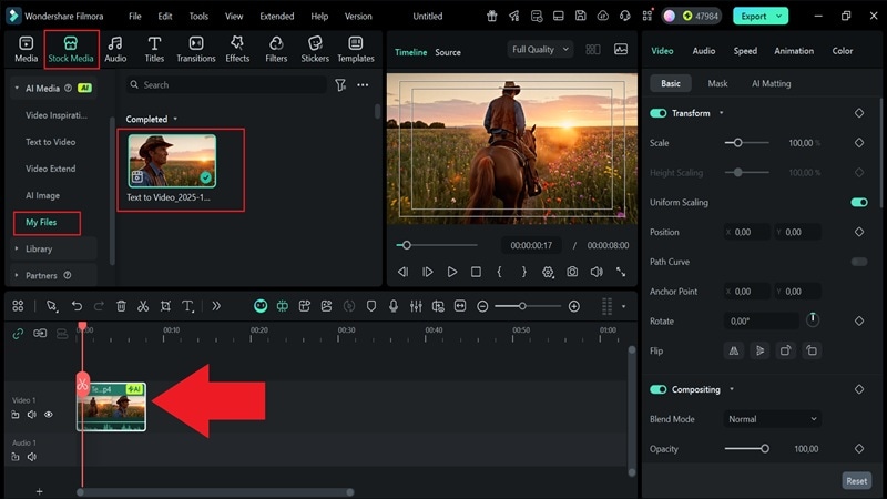 drag the result to timeline