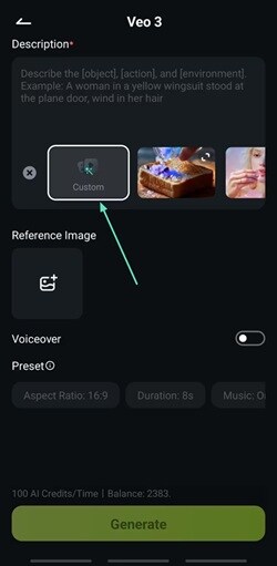 select custom and enter prompt