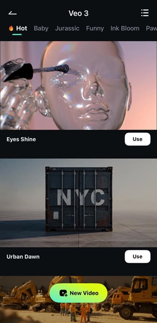 select a template for veo3