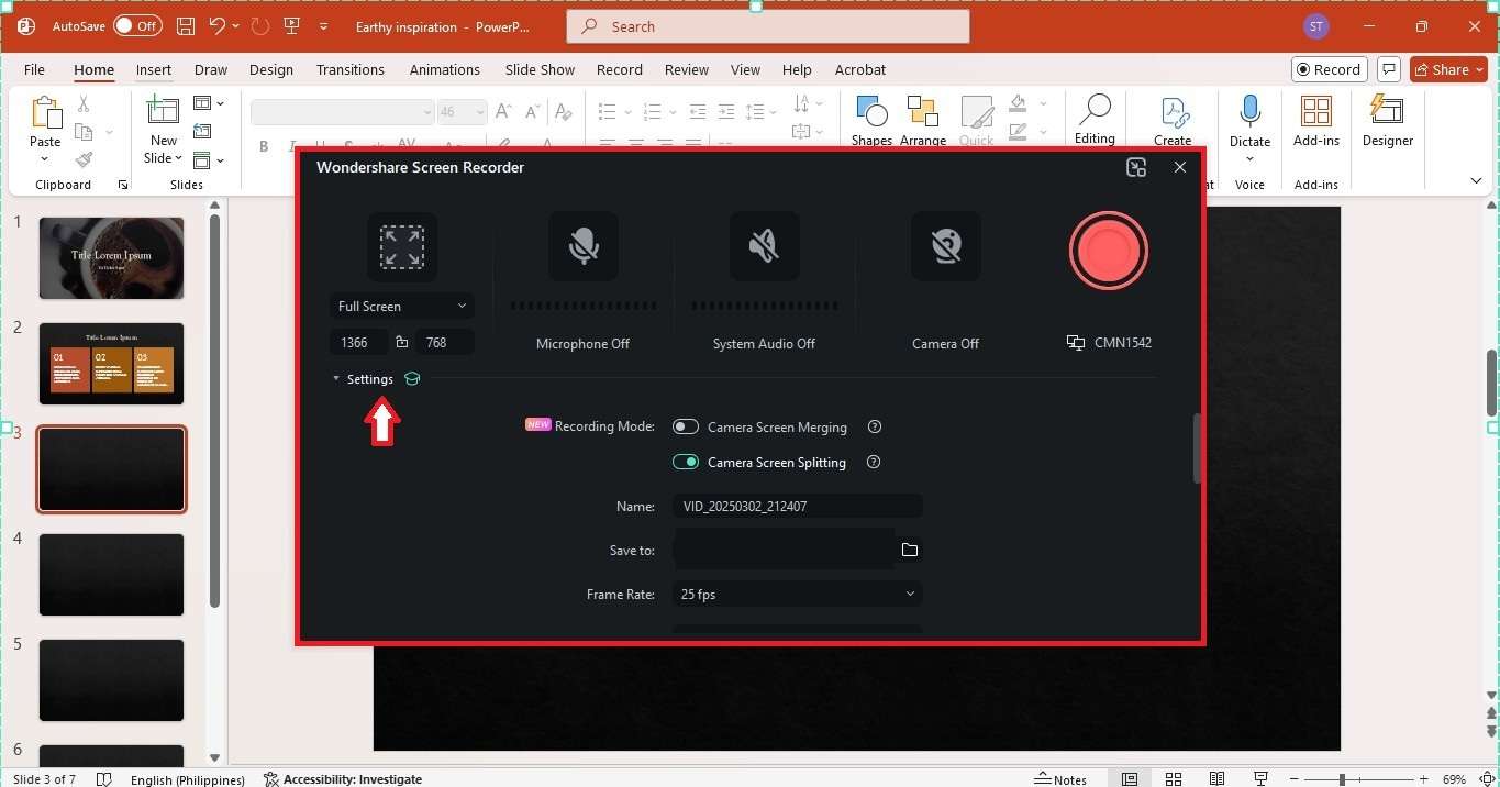 filmora screen recorder settings