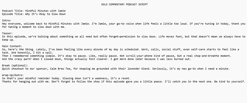 example of solo commentary podcast script