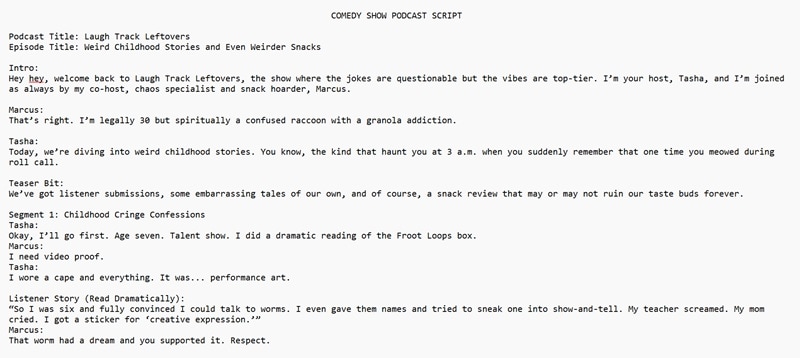example of comedy show podcast script