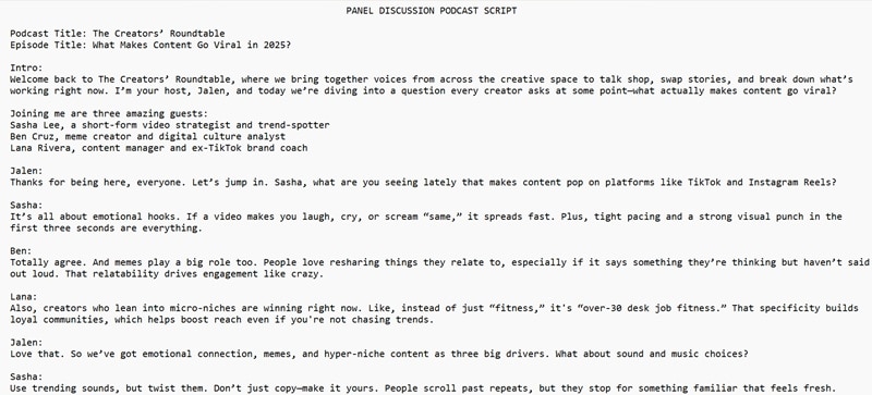 example of panel discussion podcast script