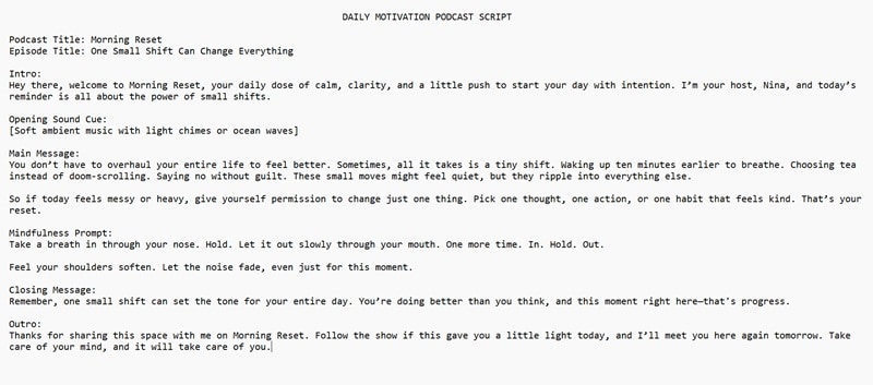 example of daily motivation podcast script