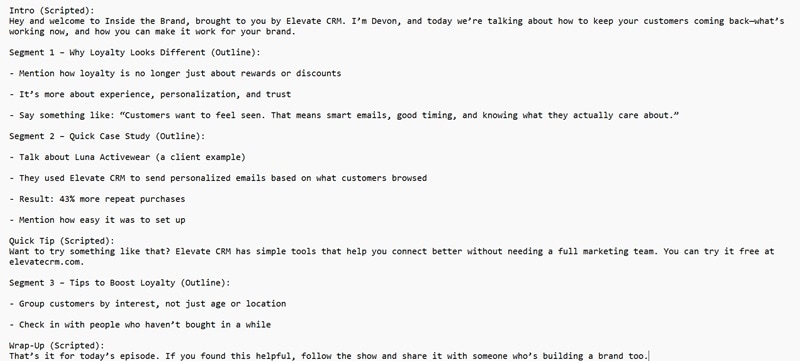 blending outline and full script example
