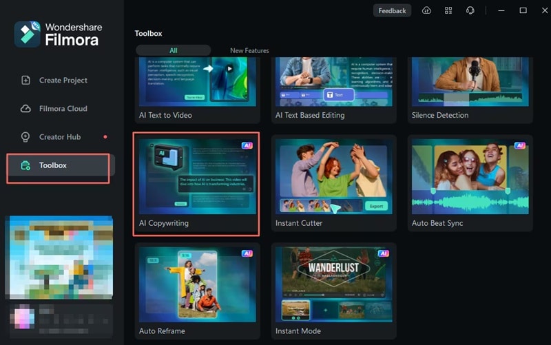 find the ai copywriting in filmora