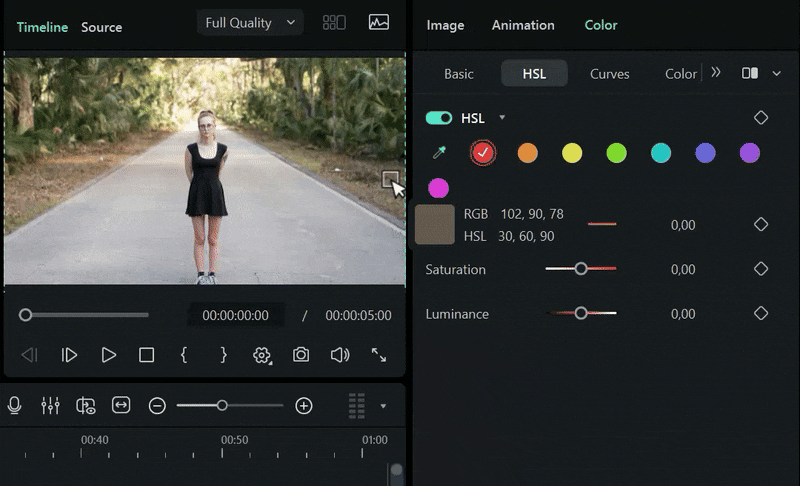 using hsl color picker in filmora
