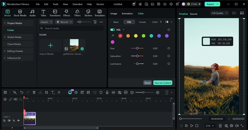 hsl panel intuitive interface in filmora