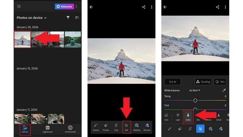 open hsl panel in lightroom mobile
