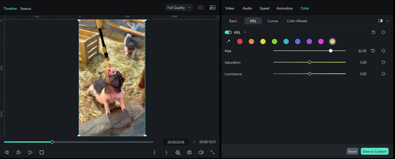 applying filmora hsl