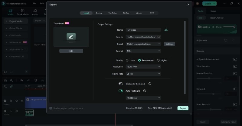 export audio and video in filmora