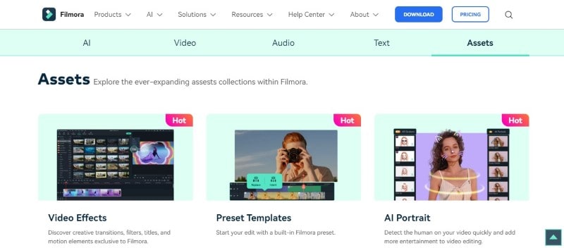 filmora video editing features and assets