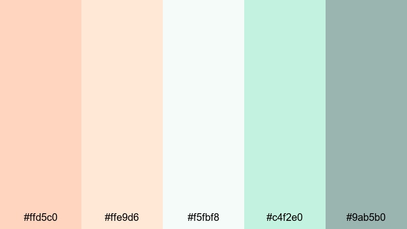 hygge desk calm peach mint color palette with hex codes