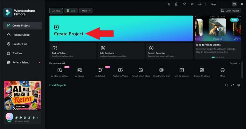 create new project in filmora