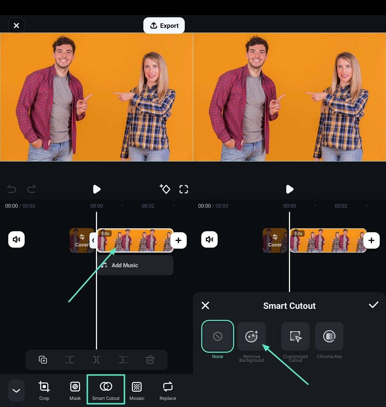 navigate smart cutout remove background feature