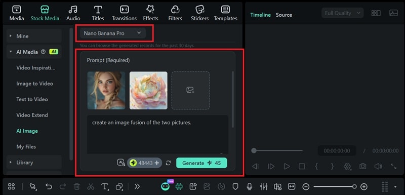 téléverser des photos et saisir un prompt