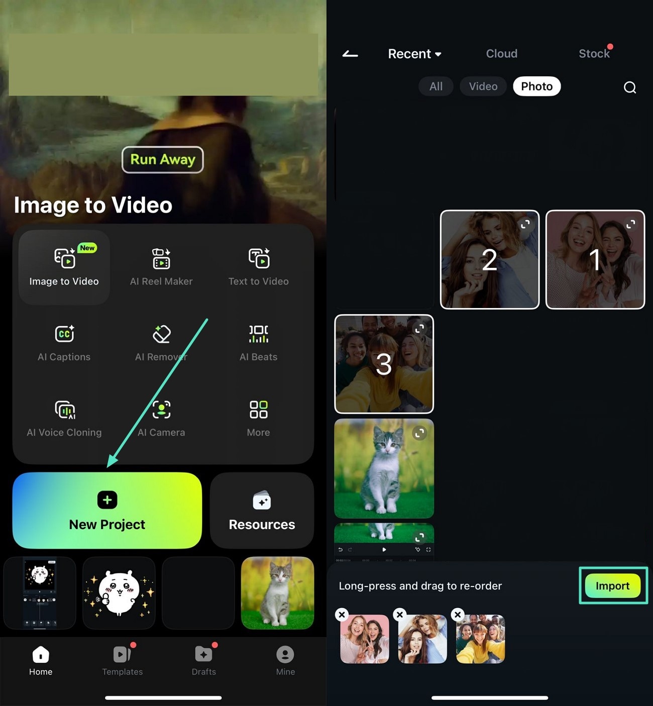 import photos to filmora app
