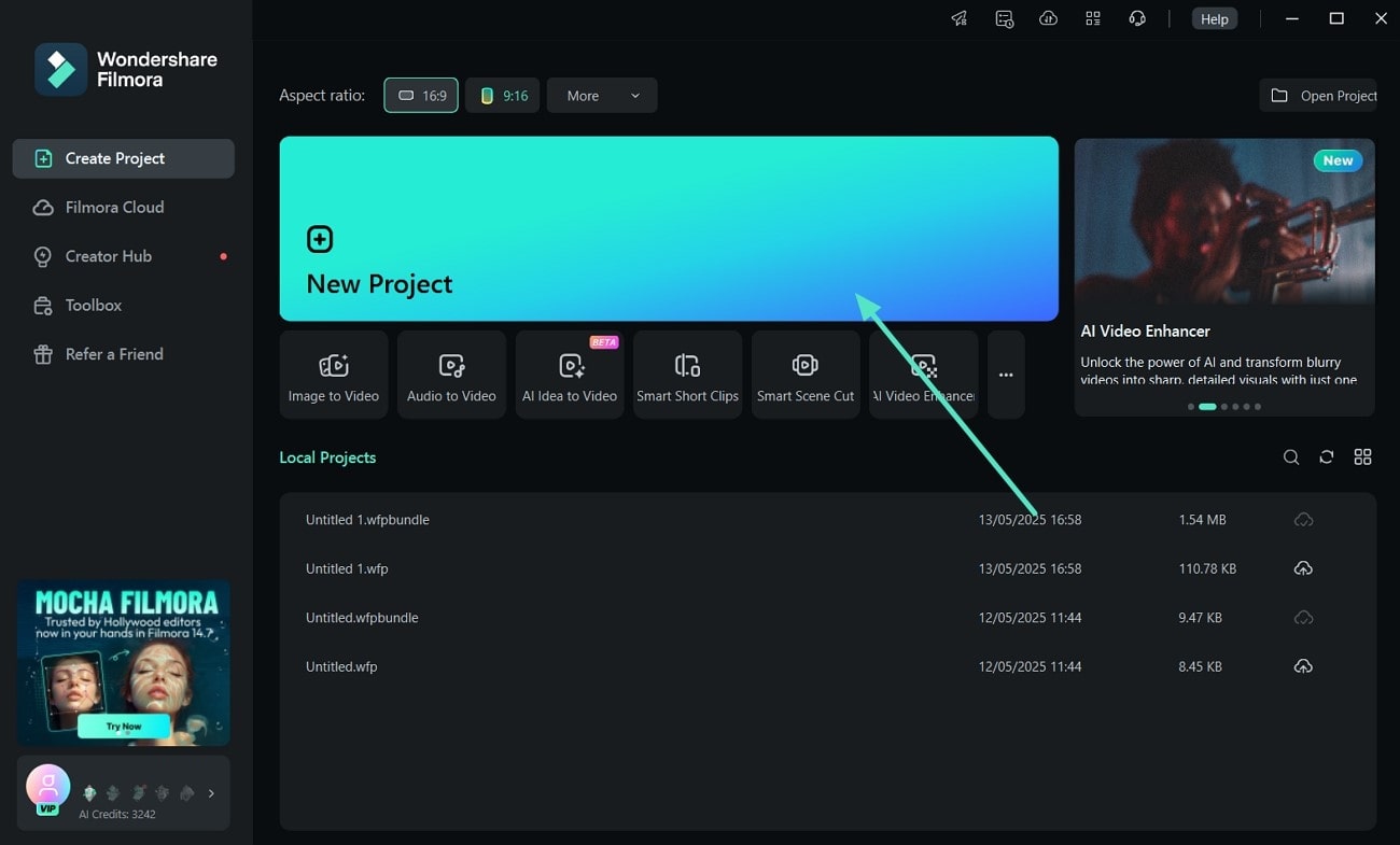launch filmora and start new project