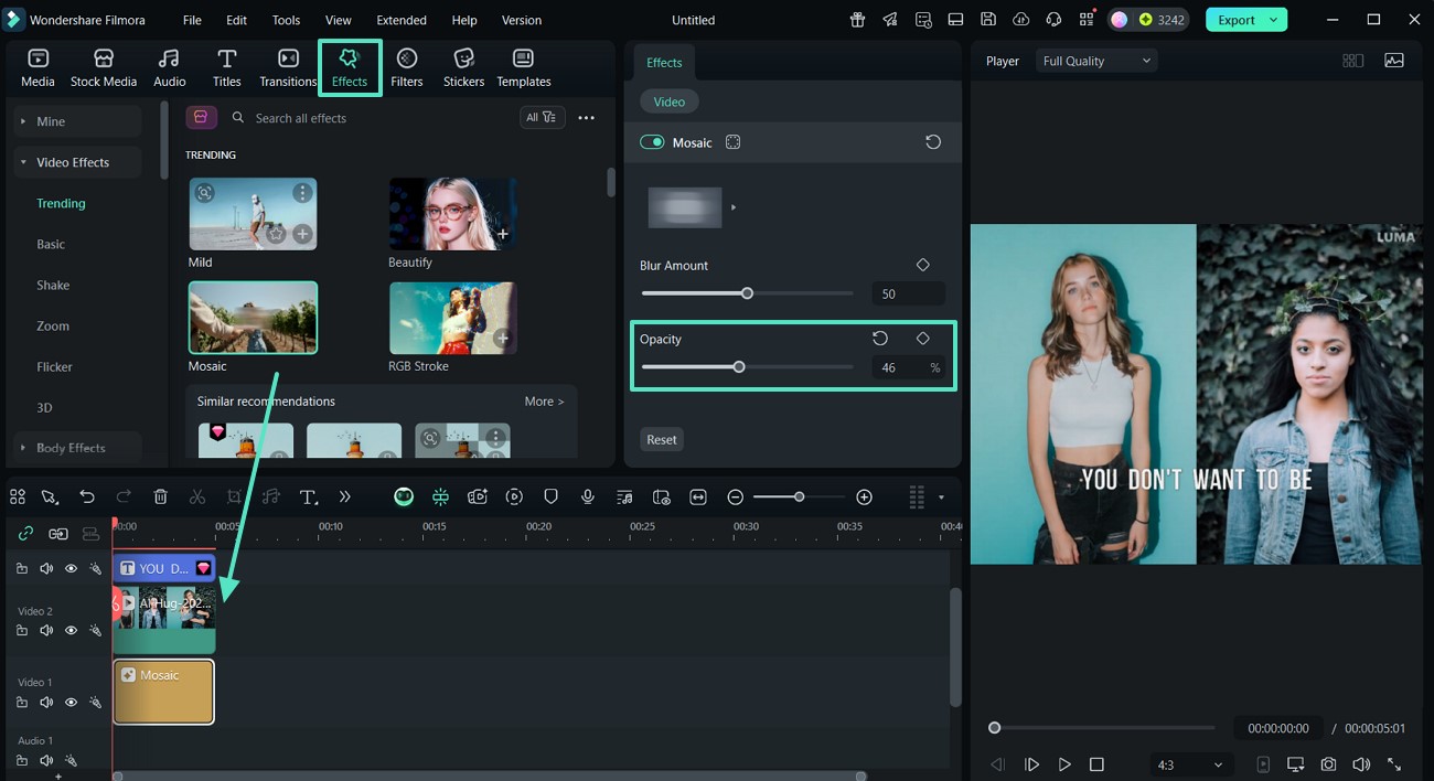 insert effects and adjust opacity