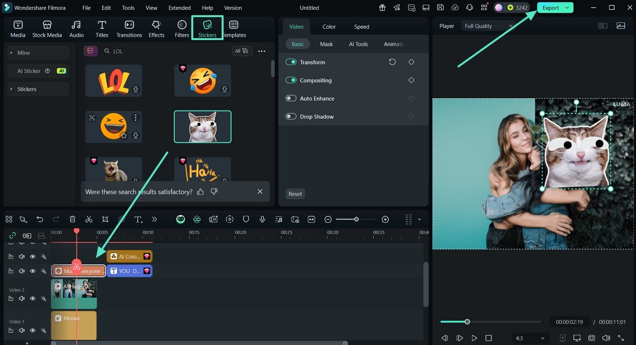 add sticker and hit export