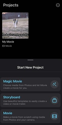 imovie start options