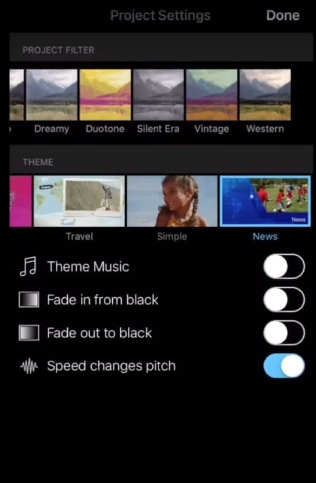 iMovie for iPhone Themes