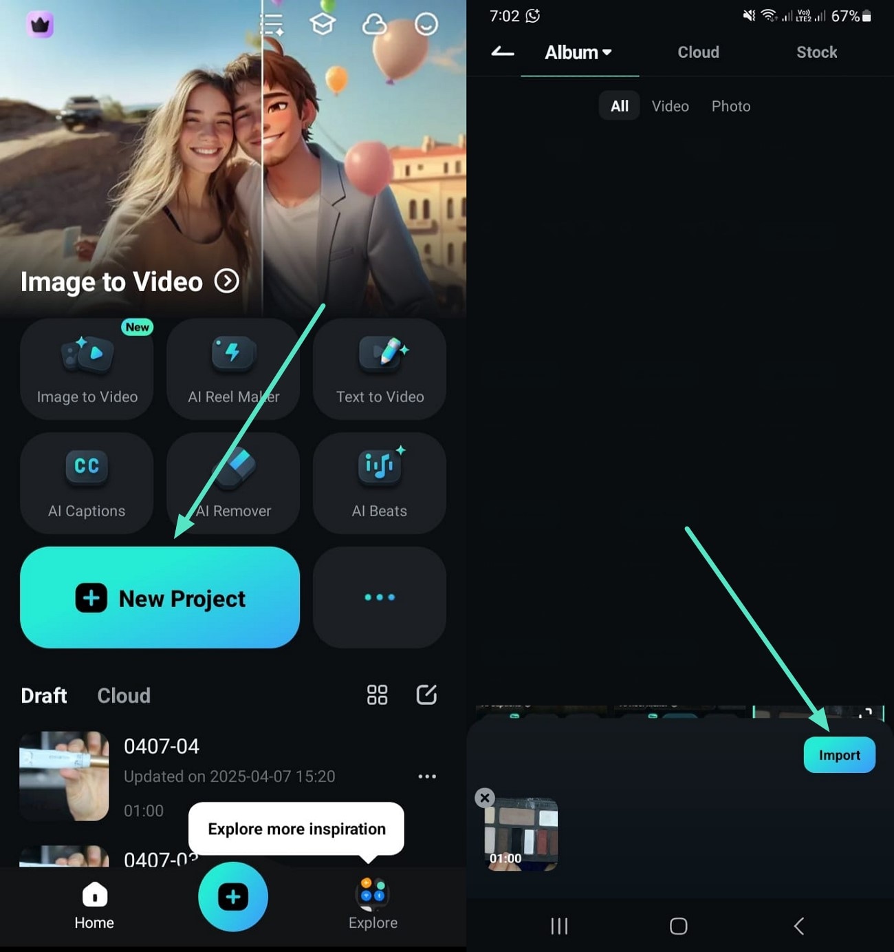 download app and import video