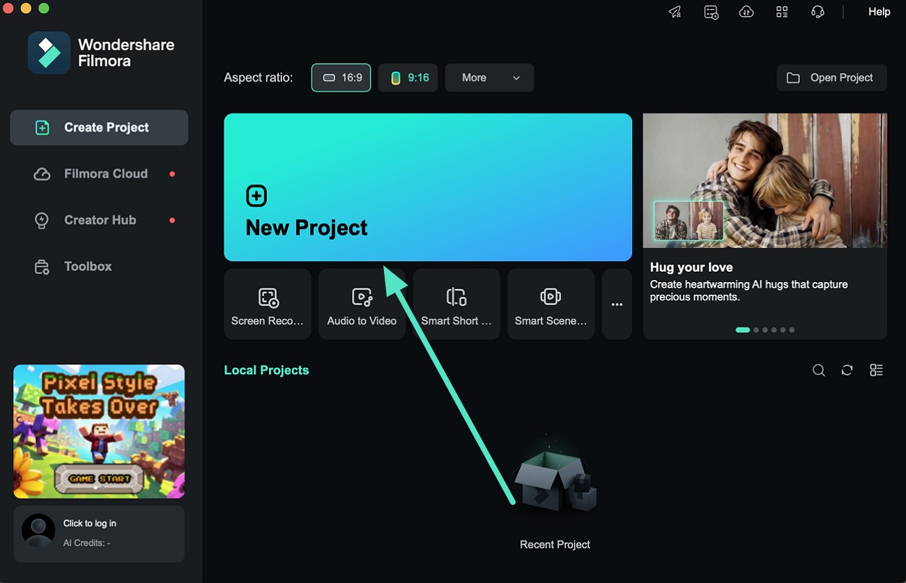 launch filmora desktop and start project
