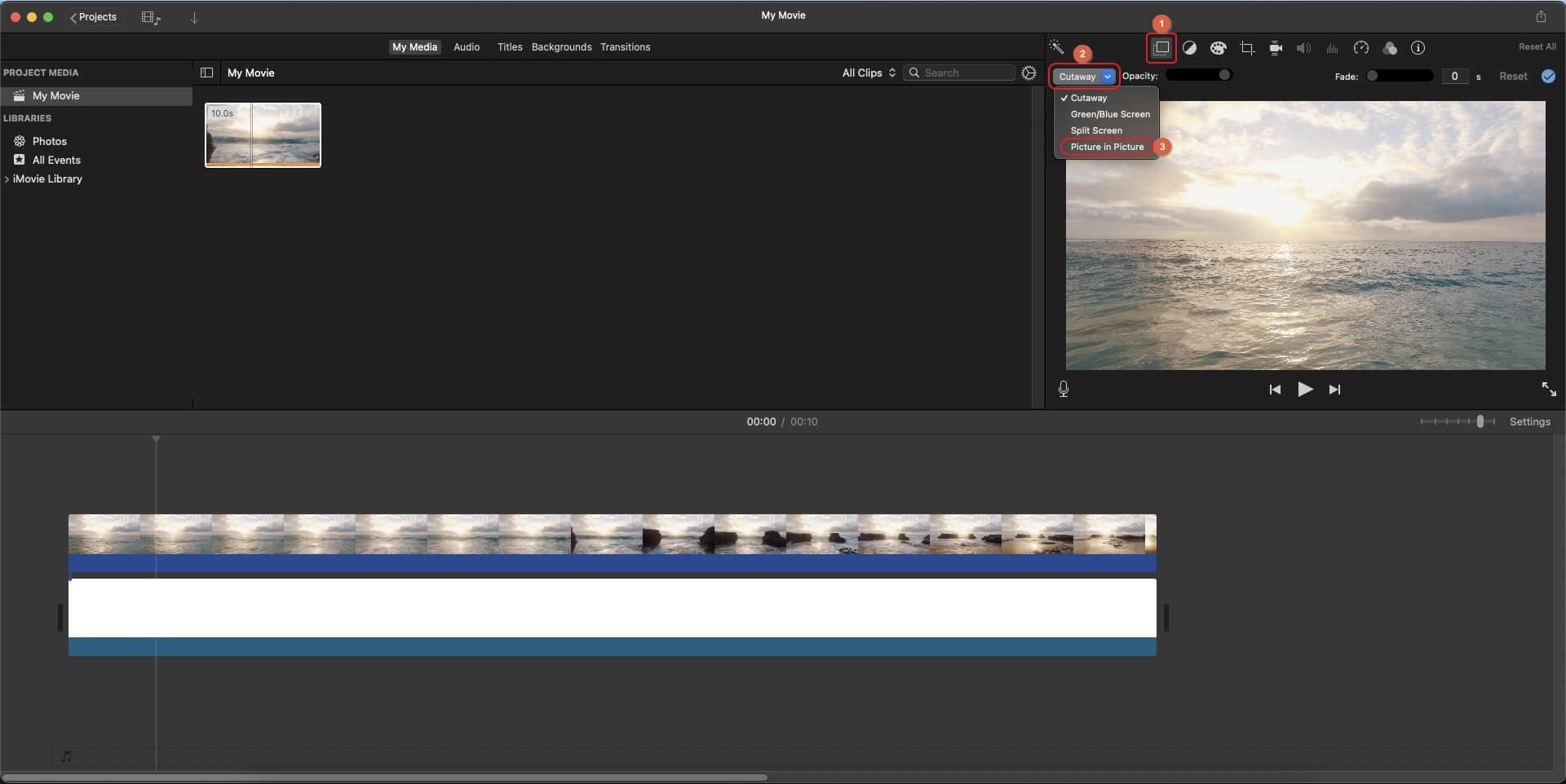 imovie overlay picture in picture option
