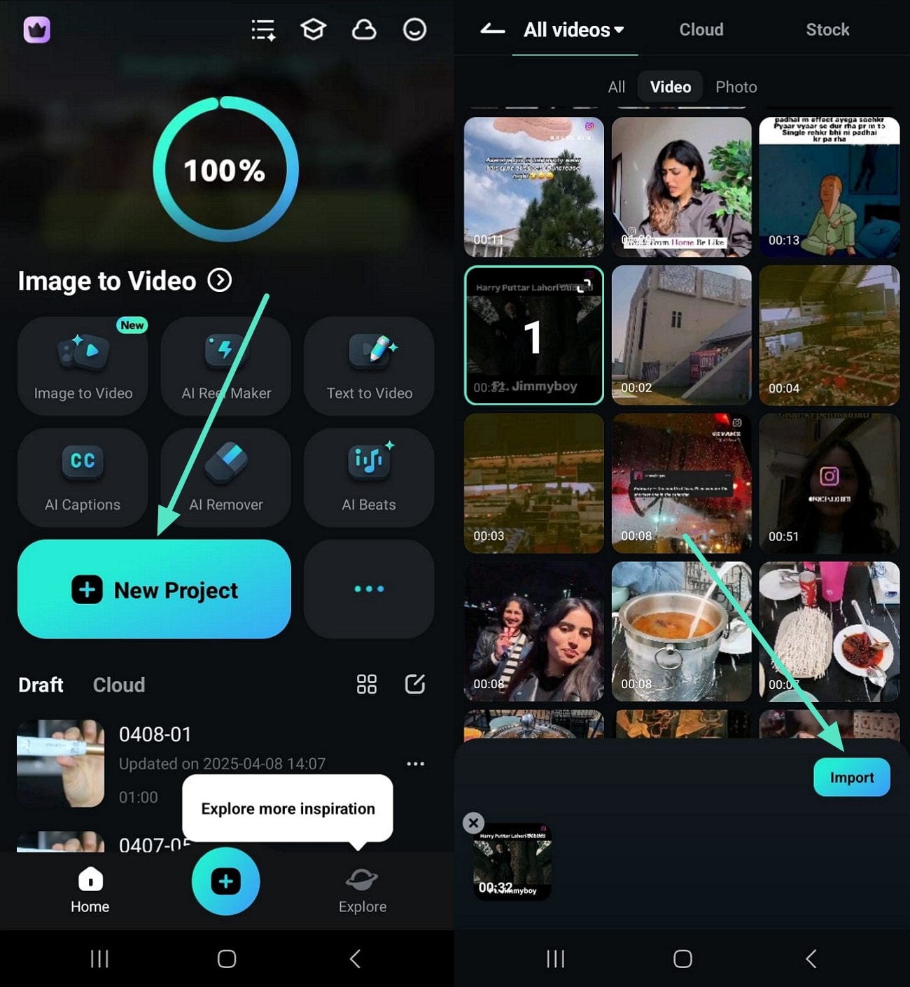  import video on filmora app