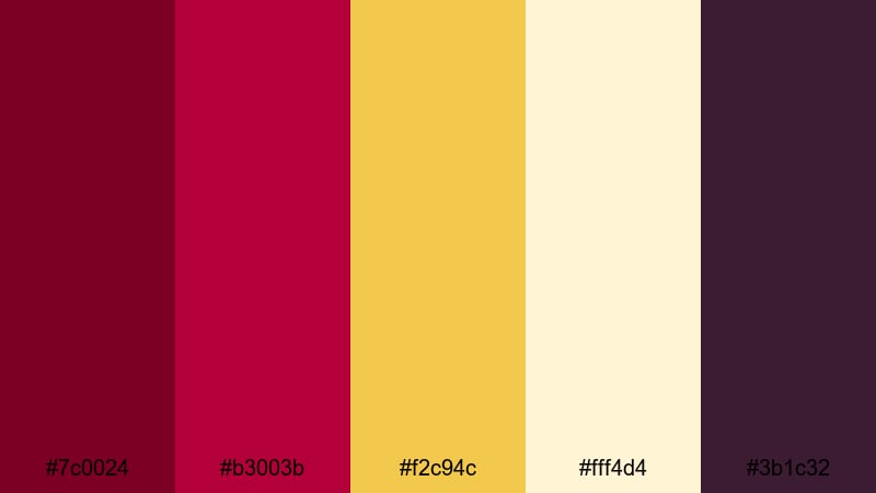 imperial gala glamour gold burgundy color palette with hex codes