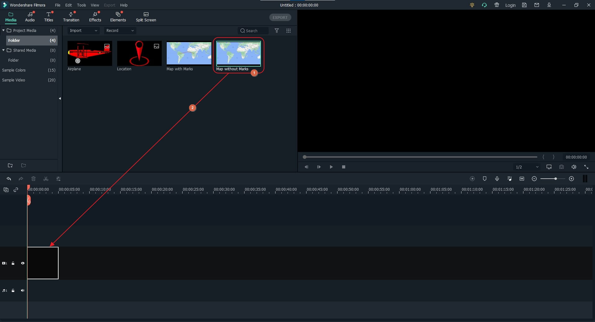 create animated travel map in Filmora - import