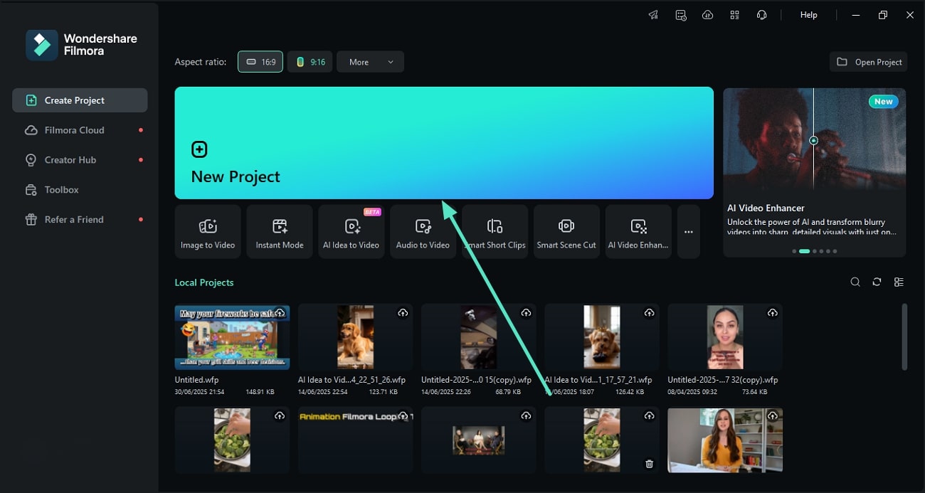 create new project filmora