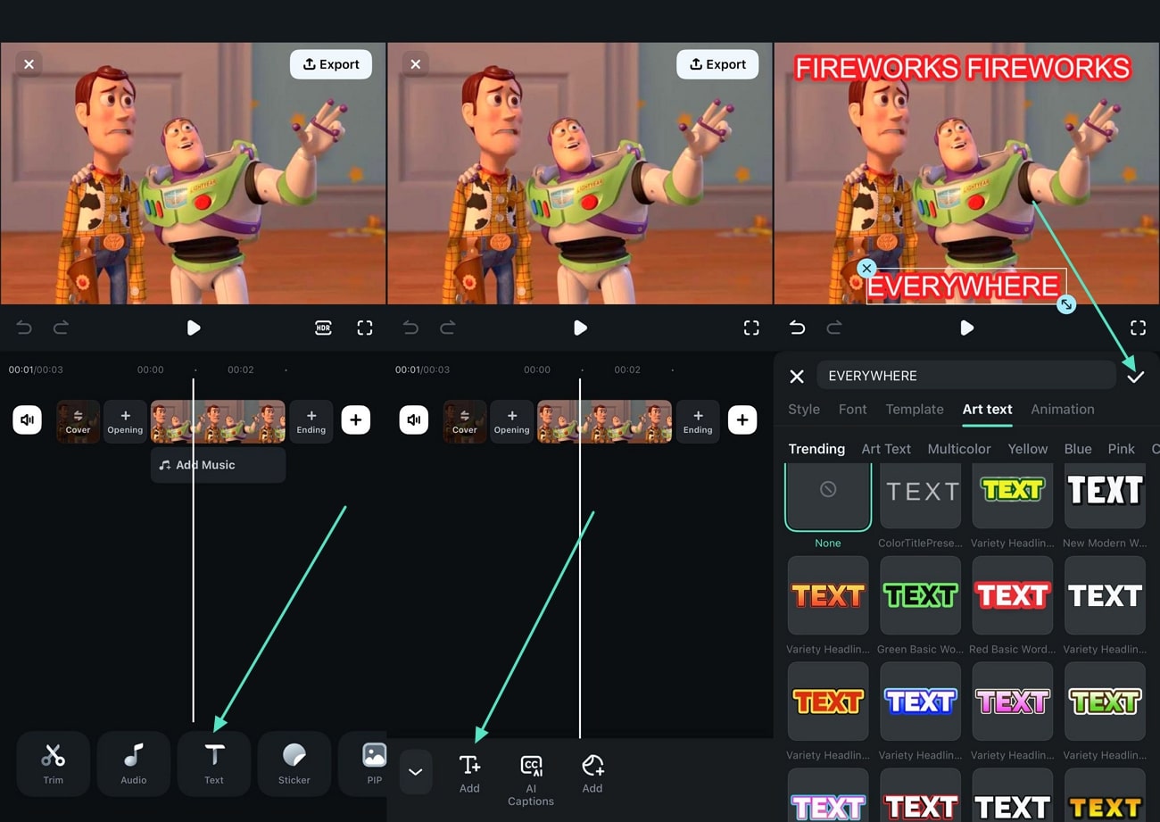 add text in filmora app