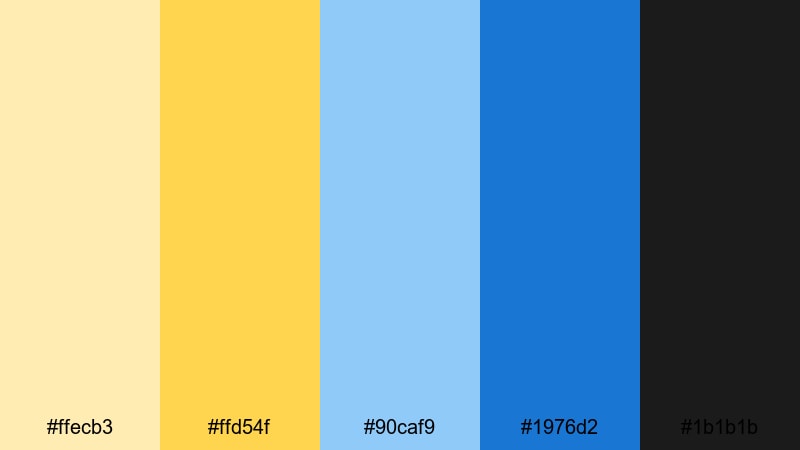 indie roadtrip frames yellow blue color palette with hex codes