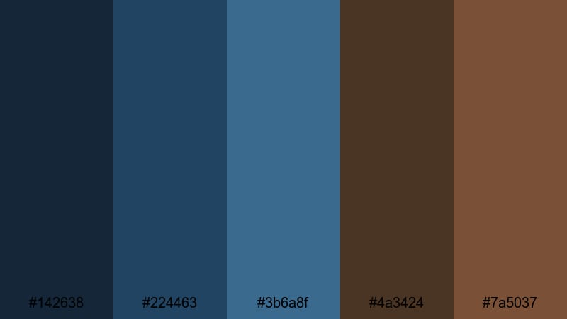 indigo espresso contrast brown blue color palette with hex codes