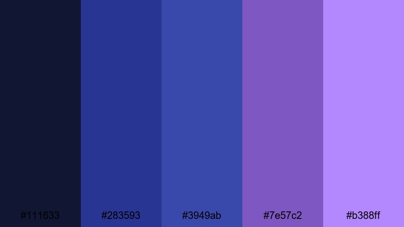 indigo spotlight fade purple blue color palette with hex codes