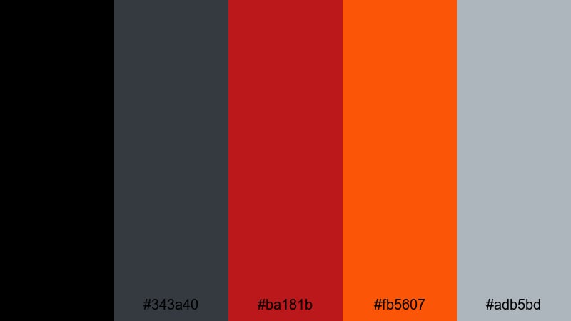 industrial ember alley black red orange color palette with hex codes