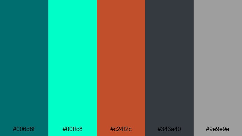 industrial neon dock teal rust color palette with hex codes