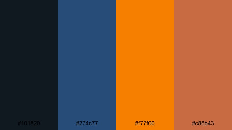 industrial nightfall blue rust color palette with hex codes