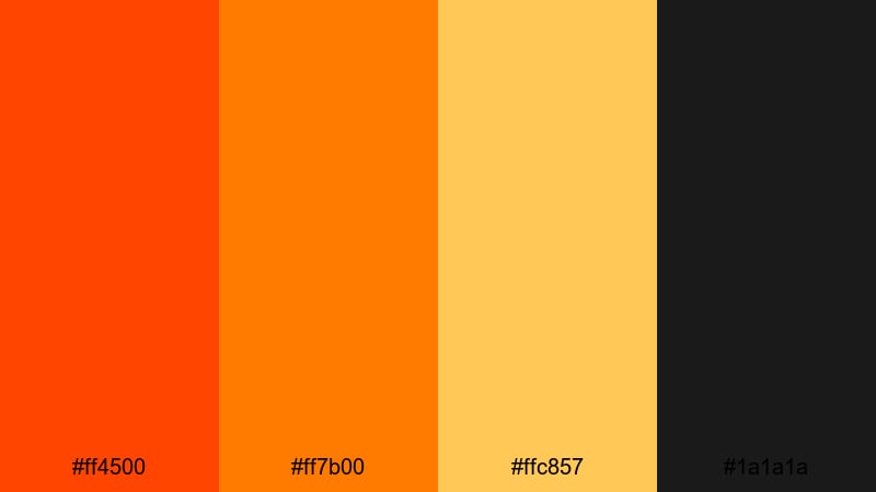 inferno title burst red orange color palette with hex codes