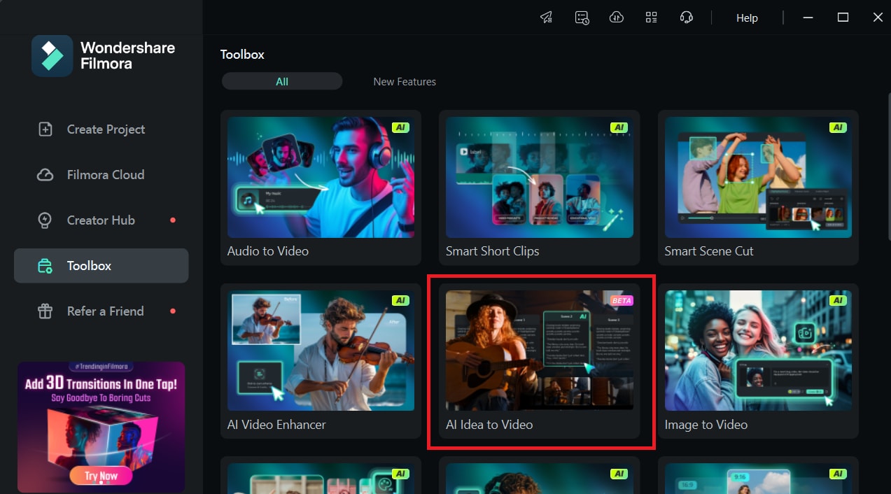 access filmora ai idea to video