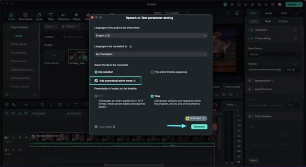 speech-to-text parameter settings