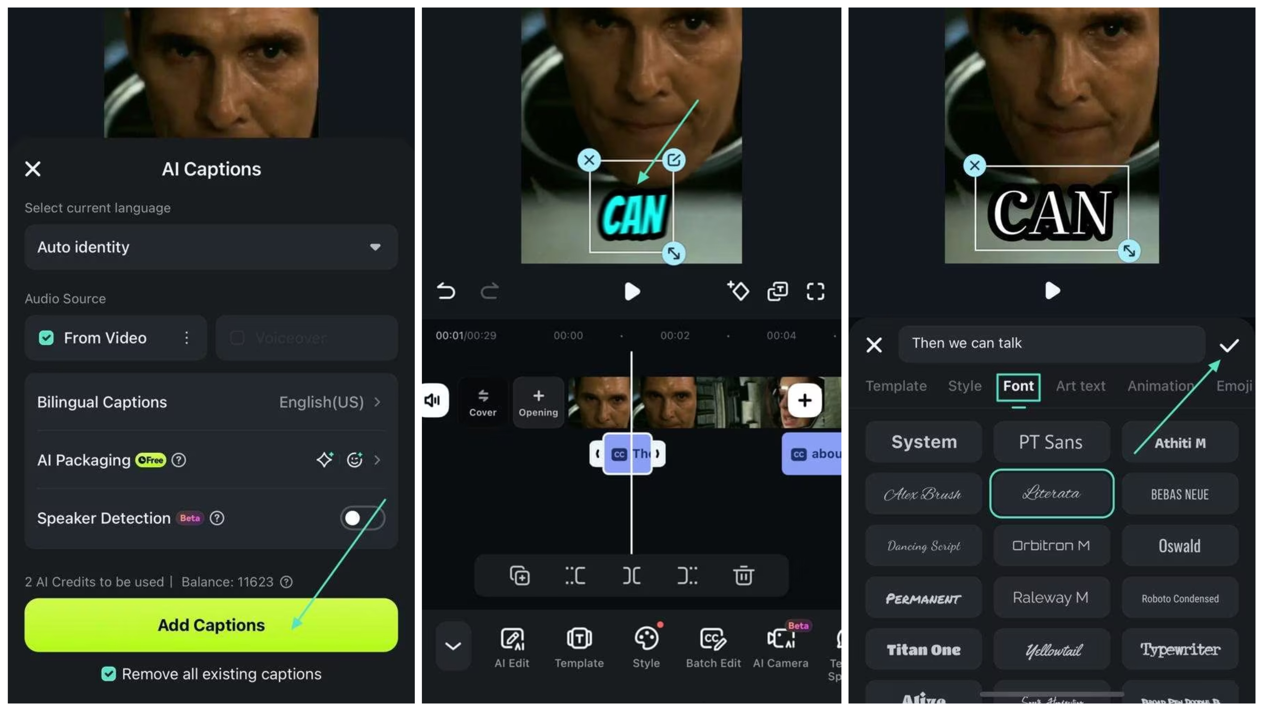 add and adjust captions setting