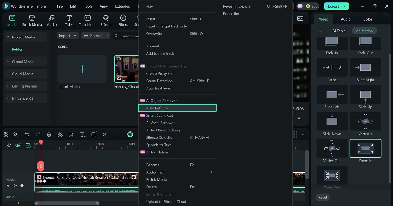 select the auto reframe option