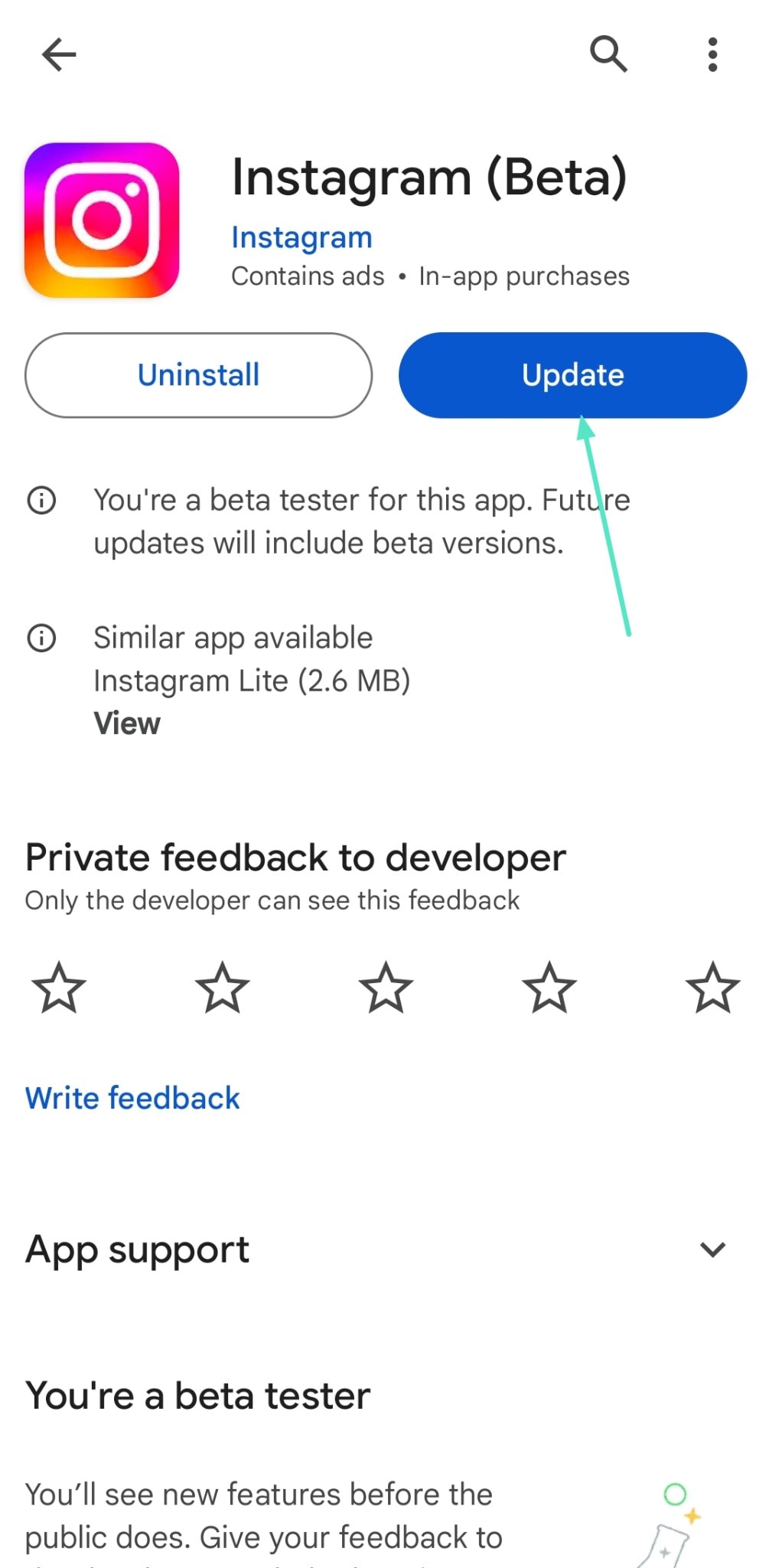 update instagram app