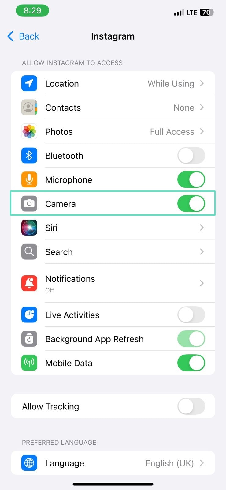 grant camera permissions